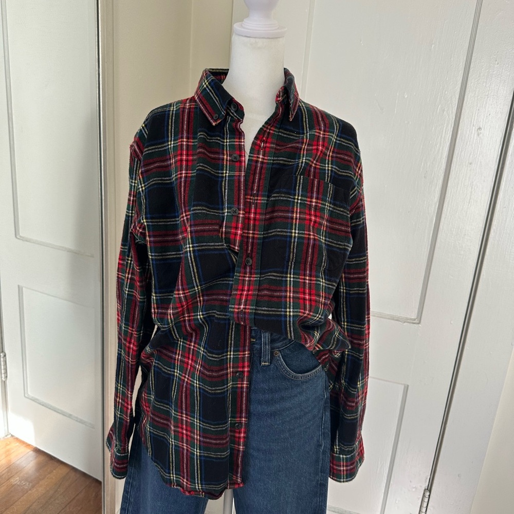 LL bean flannel black and red plaid